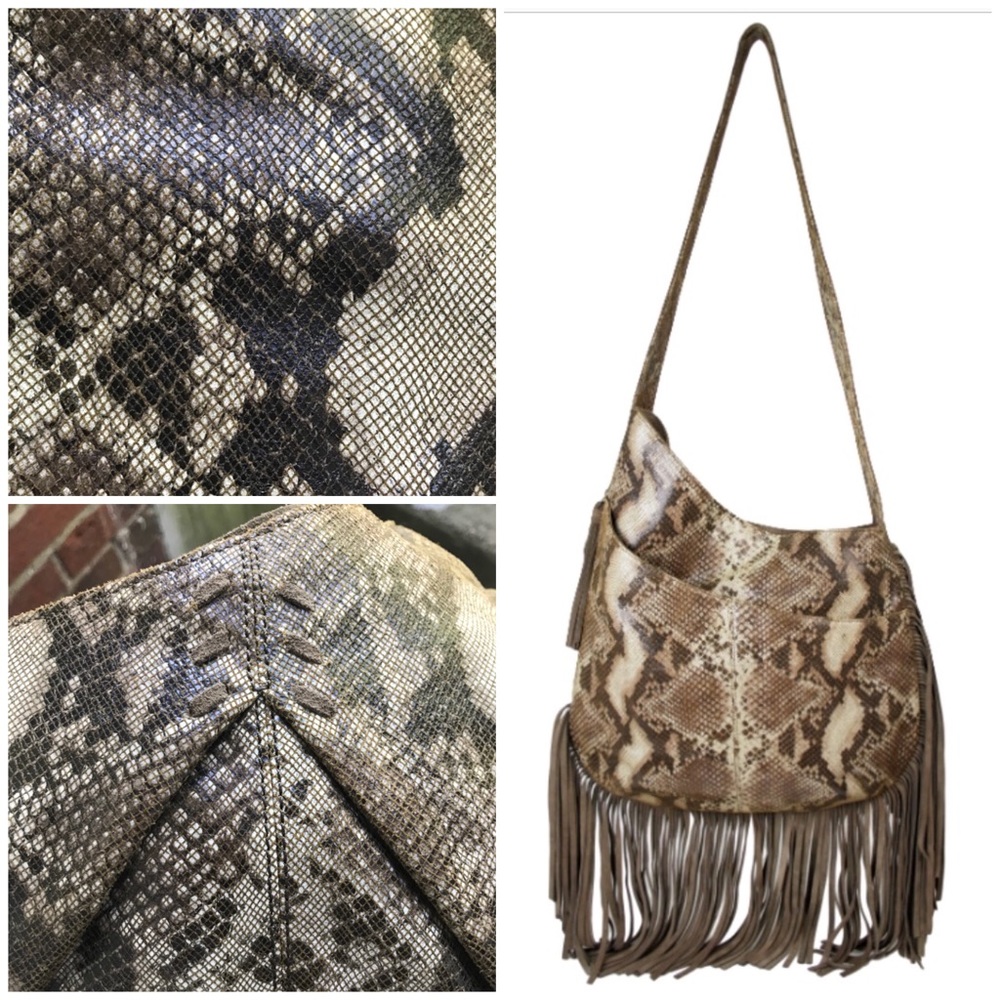MUXO Leather & Suede Python Hobo Handbag